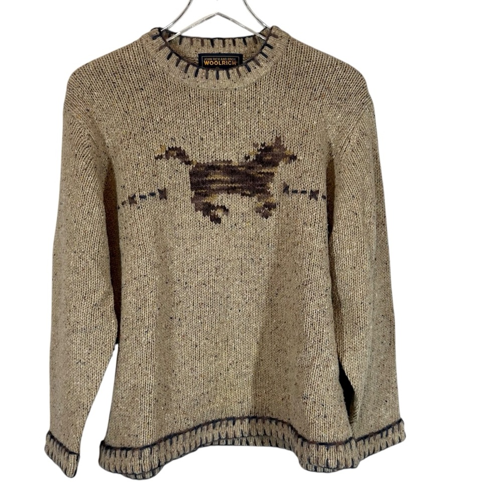Woolrich Tan Crewneck Sweater with Horse/Equestrian Accent